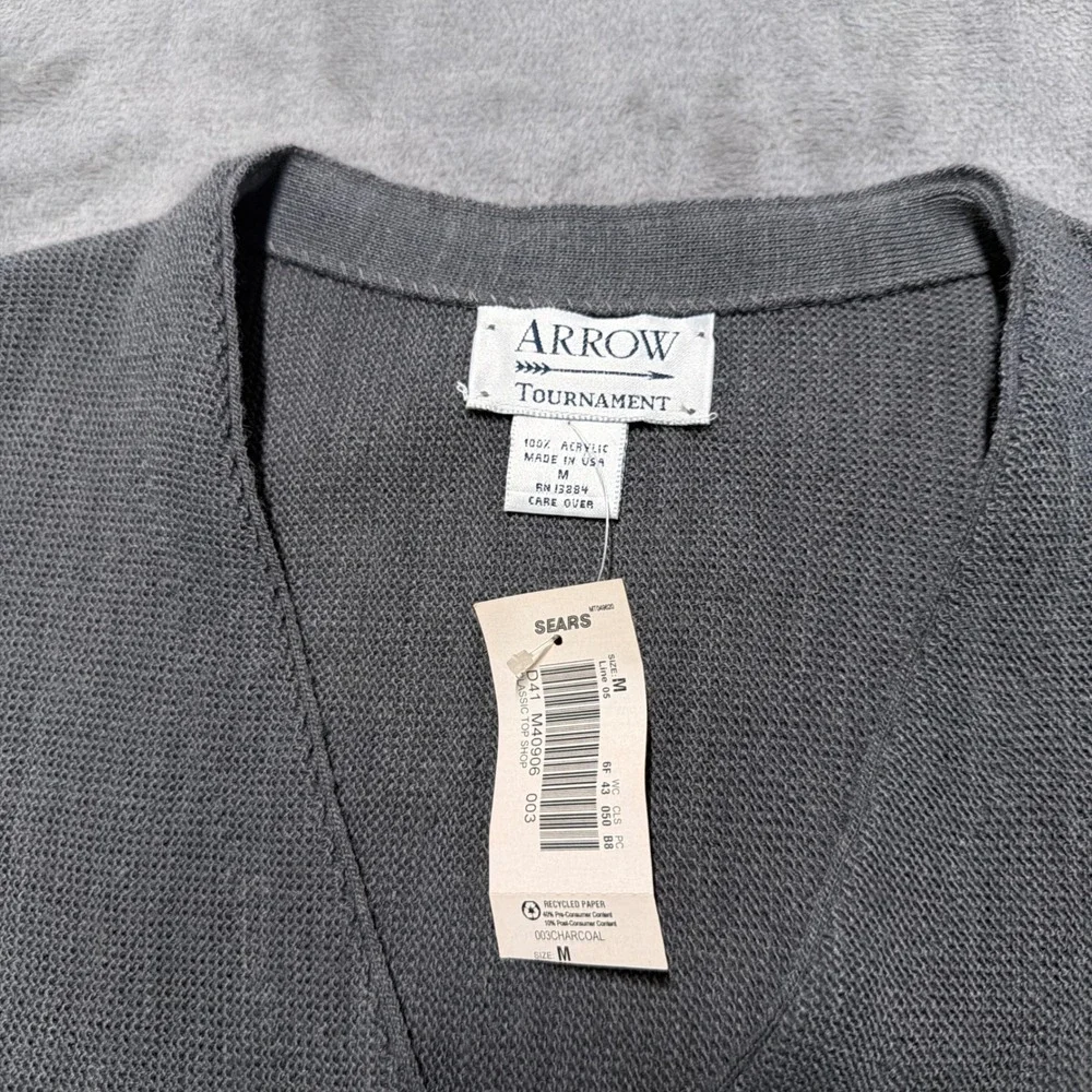 Arrow Tournament Cardigan Mens Medium Charcoal Gray Vintage Sears‎ NWT Acrylic